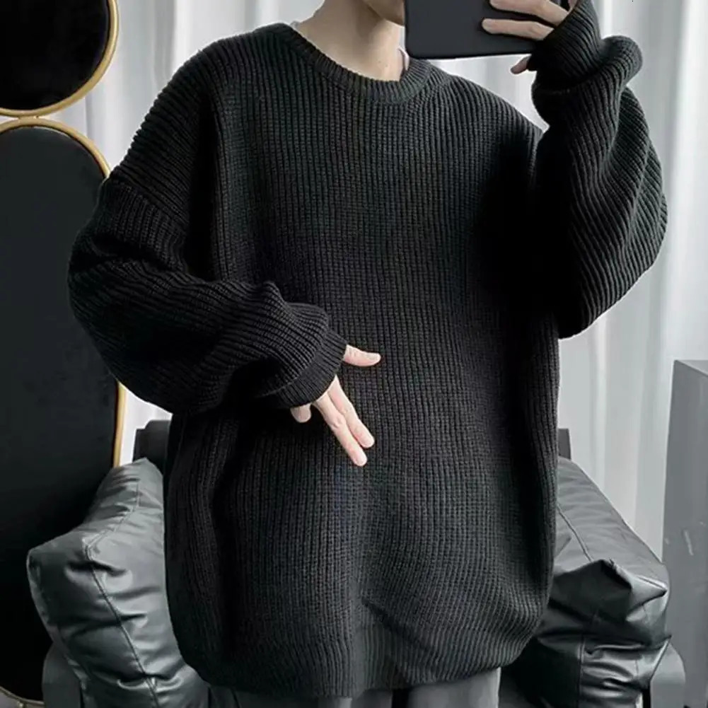 Mens Pulleys Korean Fashion Young Style Sweater Autumn Solid Color Knitted Ultra Thin Suitable for Clothing 240807