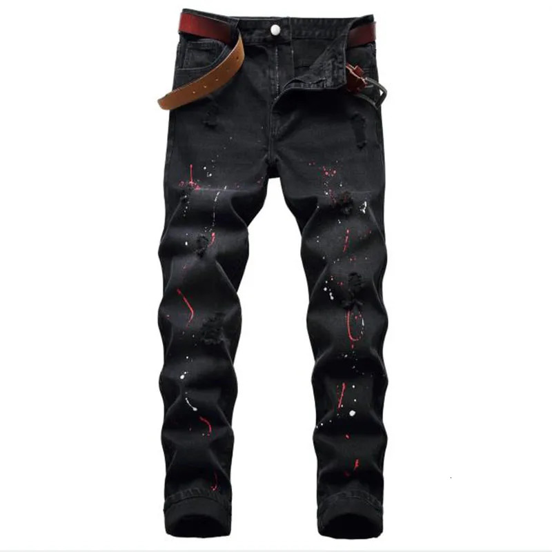 Jeans déchirés de haute qualité, hommes d'hiver d'hiver, pantalon denim noir classique jean mâle en détresse pantalon détruit 240806