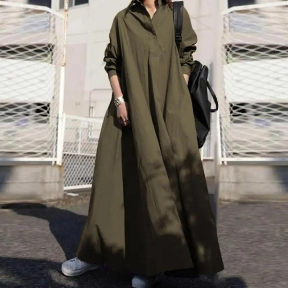 Automne Elemy Femmes Vintage Long Man Man Gassiège Labré Sundren Casual Long Maxi Robe Femme Solie Party Vestido Robe 240807