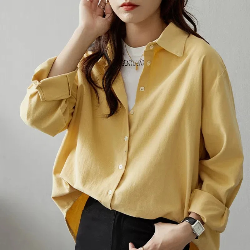Autumn Womens Patchwork Polo Collar Button Fashion Solid Color Loose Minimalist Casual Long Sleeve Blouses Shirts 240807