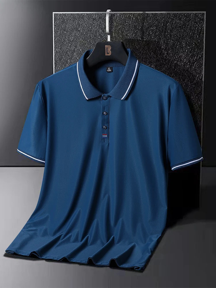 Plus Size 8XL 7XL Mens Polo Shirt Summer Ice Silk Short Sleeve Three way Breathable Quick Drying Nylon Golf Tshirt 240807