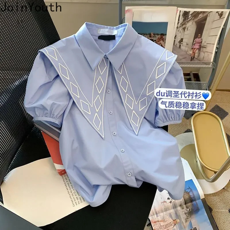 Tempérament Ladies Tops Blouse Vintage Femmes Poiffure Point Collier d'été Chemises chic Bluses Blusas Mujer de Moda 240807