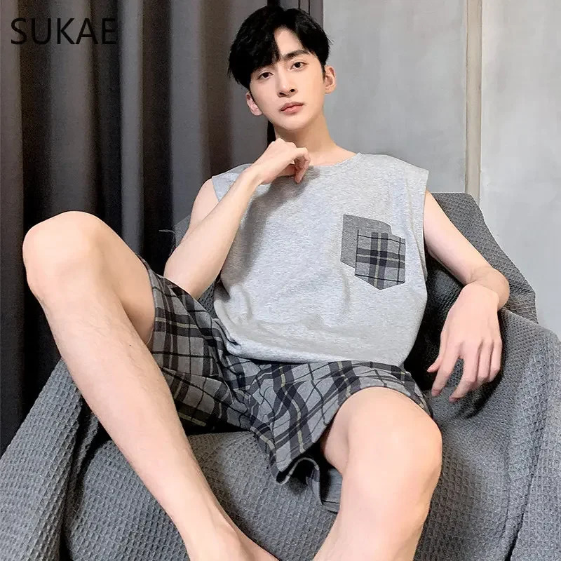 SUKAE L4XL Summer Cotton Mens Sleeveless Tank Top Plus Pajamas Underwear Casual Single 240806