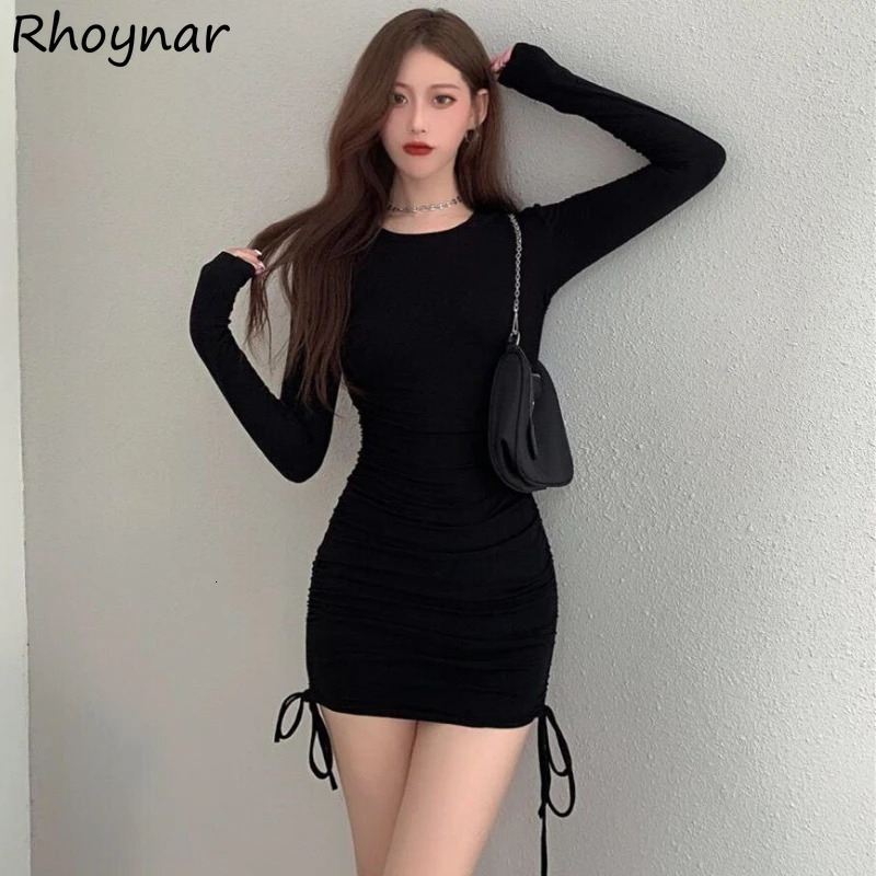 Mini robes femmes Sweet Shirring y2k tendre mince automne simple streetwear strewear décontracté club doux tout-correspondant chic 240807