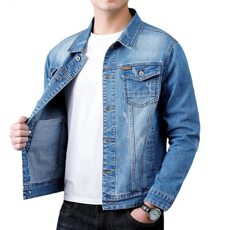 Mens casual cotton black denim Jaqueta jeans Masculina ultrathin washed retro classic blue jacket mens clothing 240806
