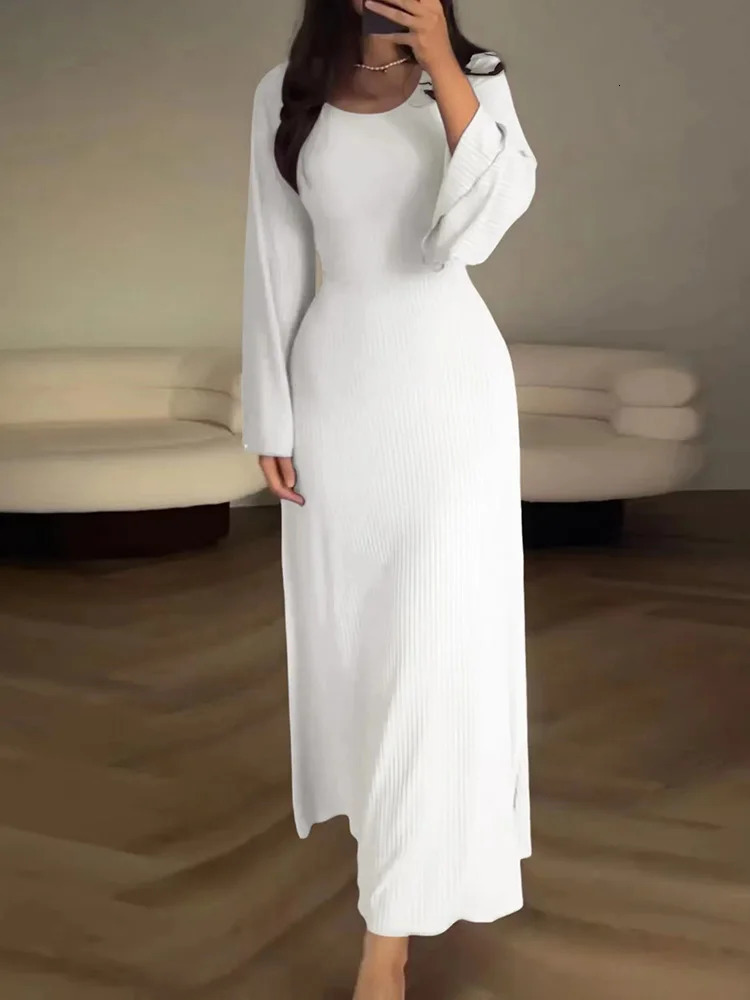 Femmes Patchwork Bandage Robe rond Robe Slim Fit Long Mancheur Automne Robe hiver