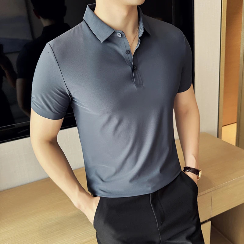 Mens Seamless Short-sleeved POLO Shirt Suitable for Both Business and Leisure Stretchy and Durable Short-sleeved T-shirt. 240807