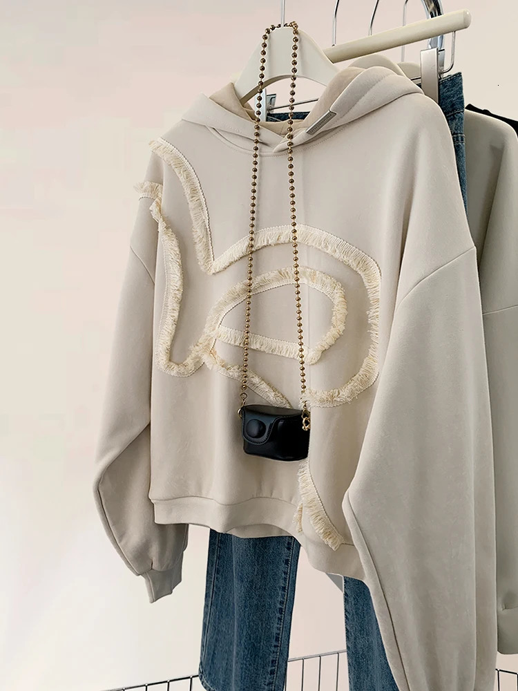 Sweat-shirt féminin à la mode polyvalente Tops décontractés lâches Vintage Femme Sweat à capuche automne d'hiver lezy Pullover 240807