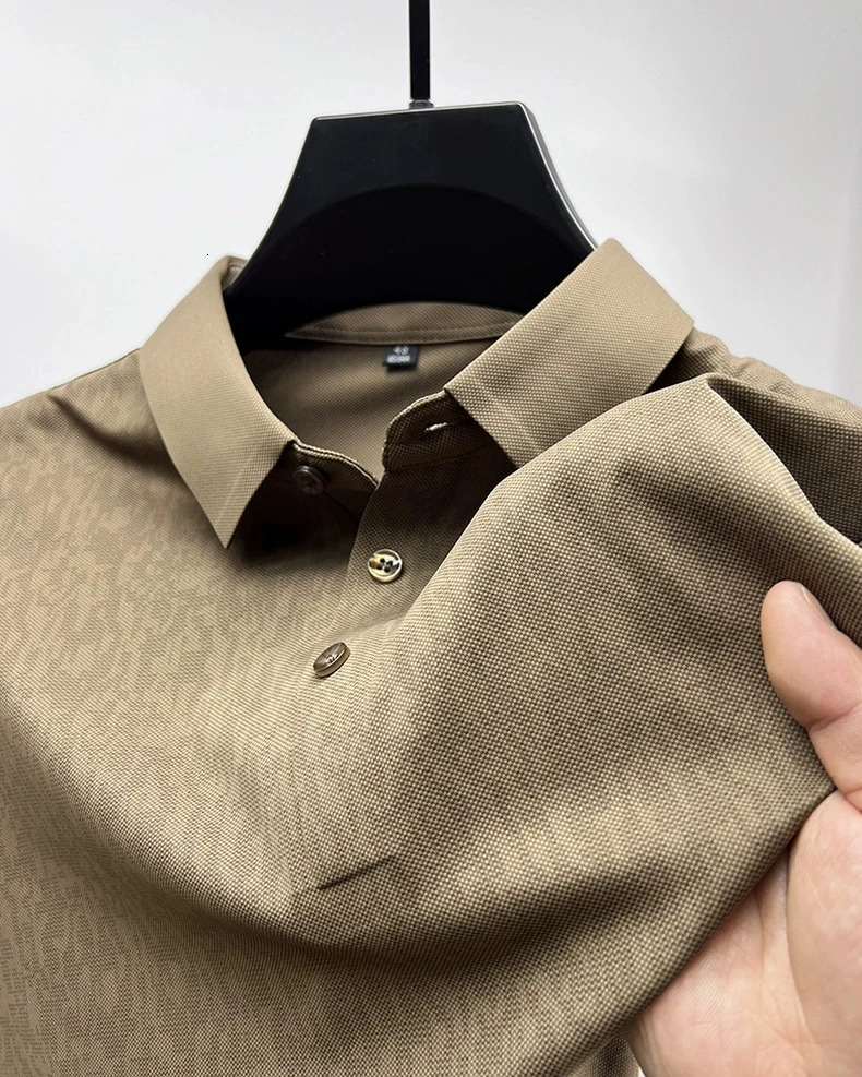 High end Men Business Leisure POLO Shirt Summer Ice Silk Lapel Short sleeve T-shirt Solid Color Half sleeved Mens Wear 240807