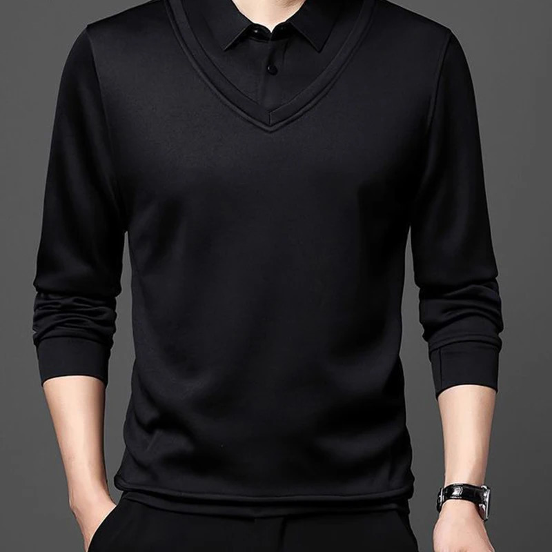 Mens SpringSummer Long Sleeve Polo Shirt Solid Color Tshirt Bottom Fashion Casual Button Zipper 240807