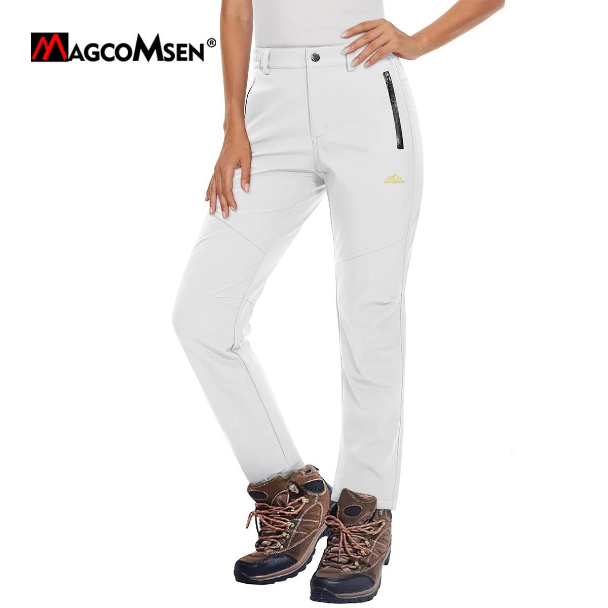 MAGCOMSEN Womens Pants Fleece Lined Waterproof Soft Shell Straight Pants Fall Winter Warm Snow Ski Pants with Zipper Pockets 240807