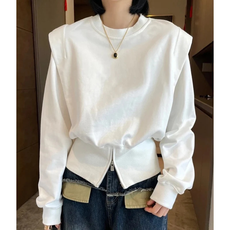 Fashion O-Neck Spliced Zipper Solid Color Sweatshirts Female Clothing Autumn Winter Loose Korean Tops Casual Sweatshirts 240807