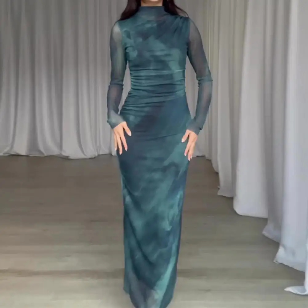 Femmes Robe décontractée Robe midi plissée élégante avec collier à demi-haut à la fermeture pour femmes à manches longues à manches longues à man