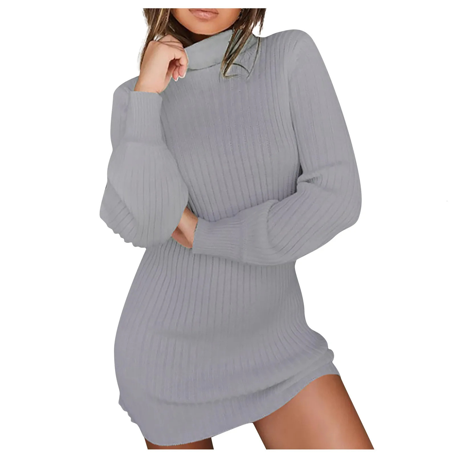 Autumn Knit Sweater Dress Women Long Sleeve Turtleneck Soild Colour Mini Dresses Fashion Loose Warm Vestidos Casual 240807