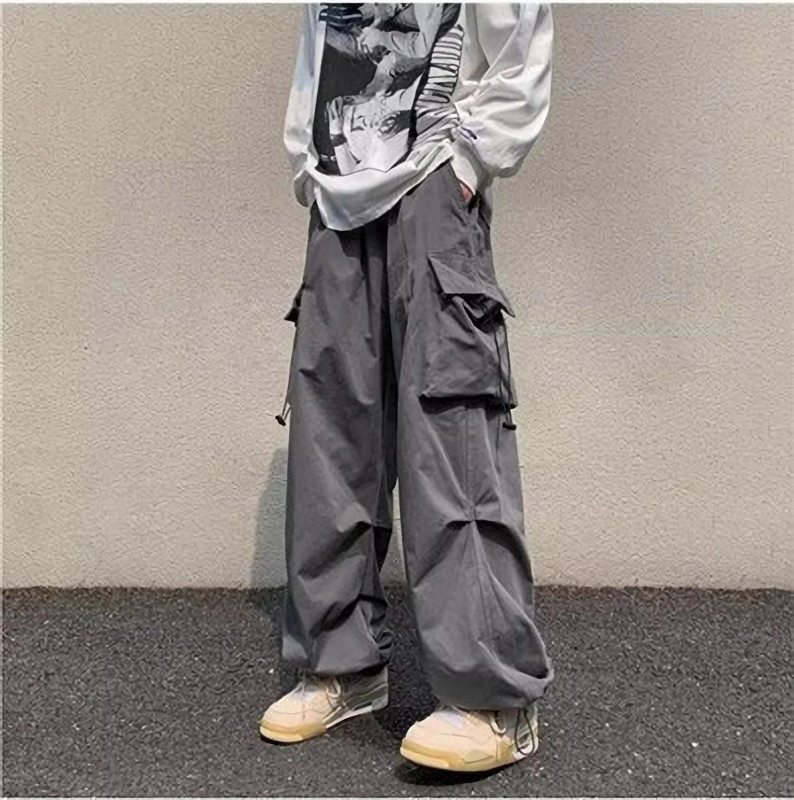 Y2K Pantalons de chargement Men Femmes Baggy Pantalons droits Pantalon d'été décontracté à jambe large Unisexe Streetwear Parachute Big Size pant