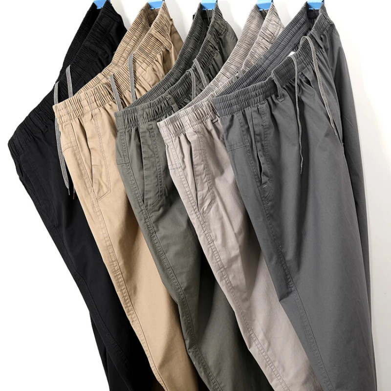 Mentide pantalon cargo droit pantalon décontracté monochrome plus taille m6xl taille élastique 100 coton neuvième paire de 2024 modèle 240807