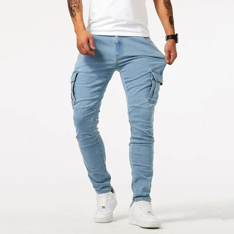 Korean style soft tight ankle length mens streetwear jeans for spring 2024 mens fashionable pencil pants240806