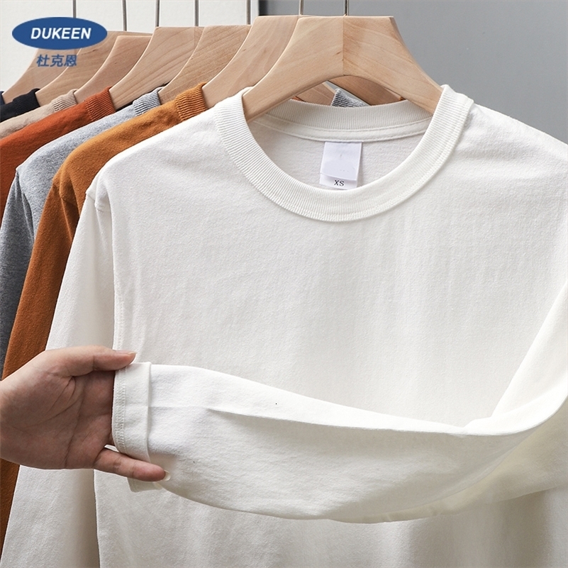 Dukeen 11.2 Oz Heavyweight Autumn Long Sleeved T Shirt for Men 100%Cotton Plain Shirt O-Neck White Tops Oversized Mens Clothing 240806