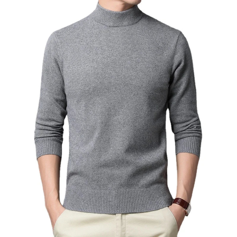 Warm Mens Half Turtle Neck Solid Color Pulling Fashion Thickened Middle aged Long Sleeve Top Puller 240807
