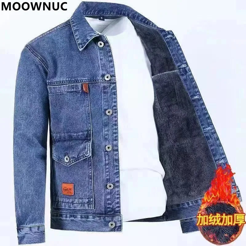 autumn and winter mens classic fully matched denim jacket wool thickened warm highquality S5XL 240806