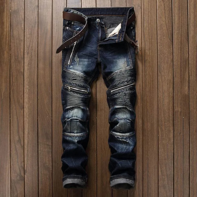 Mens bicycle jeans fashionable hiphop straight pair ultrathin punk cotton motorcycle casual elastic pants 240806