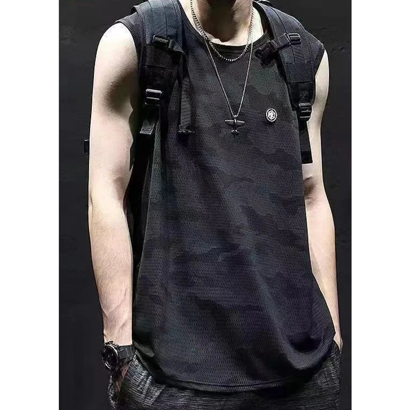 Fashionable O-neck fully matched sleeveless T-shirt for mens 2024 summer item oversized casual zipper loose punk vest240806