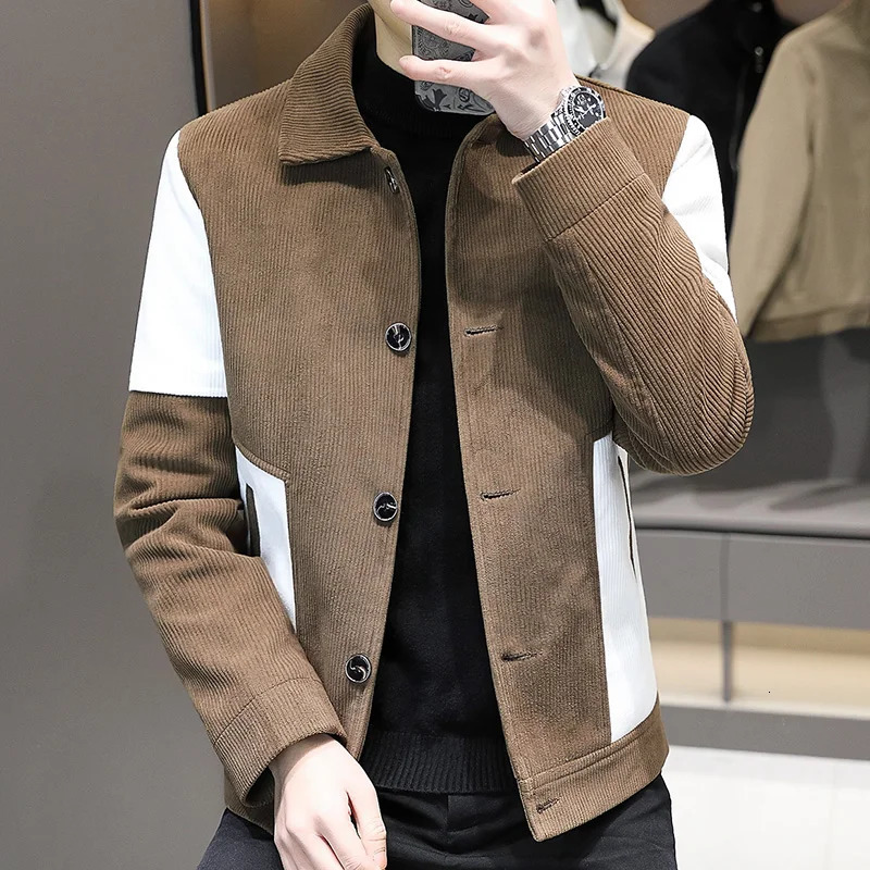 2024 Spring/Autumn Velvet Decal Work Jacket Mens Slim Fit Casual Business Jacket Flip Collar Social Street Clothing Windproof Mens Clothing240806