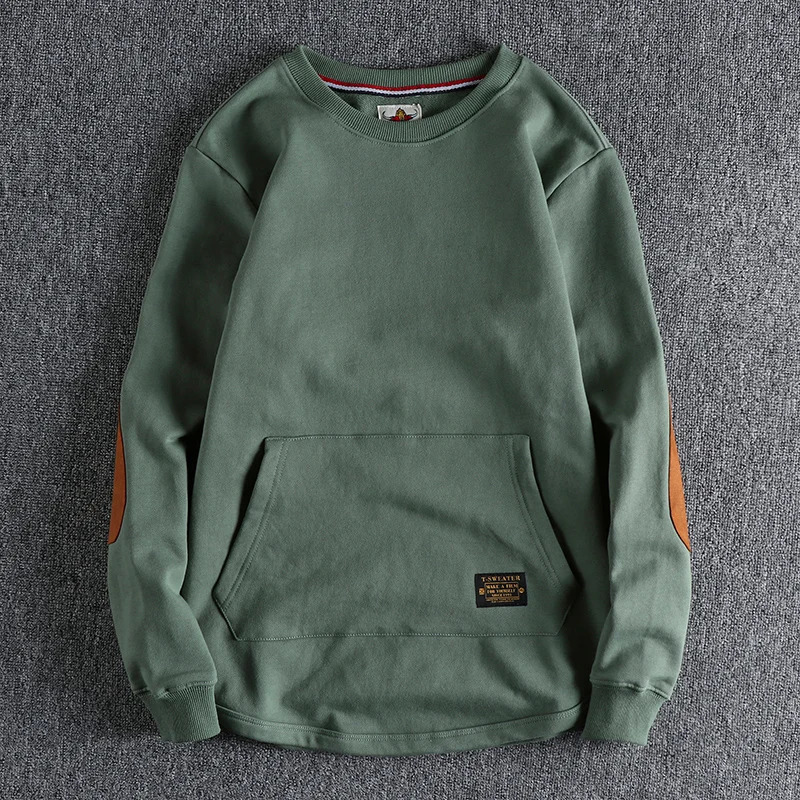 Autumn and Winter American Retro Heavyweight Velvet Kangaroo Pocket Sweater Mens Simple Pure Cotton Laundry Casual Sportswear240806