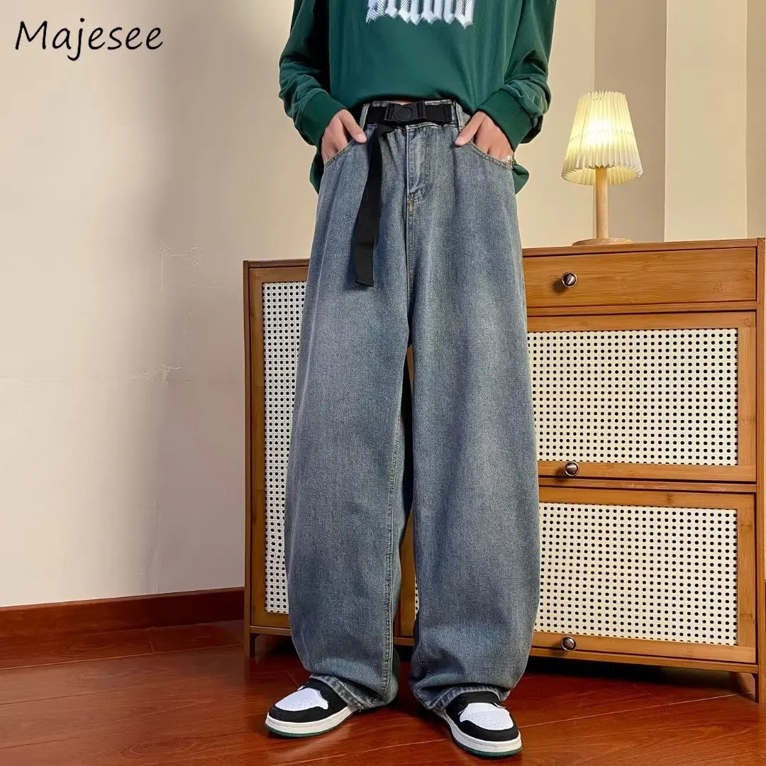 Mens jeans American S-5XL oversized loose fit high street fashion wide legs spring waistband fully matched clothing denim for streetwear240806