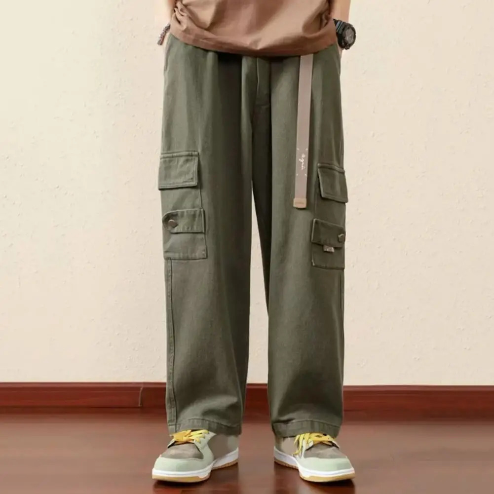 Pantalons de cargaison d'automne hommes multi-poches coton pantalon de jambe large décontractée