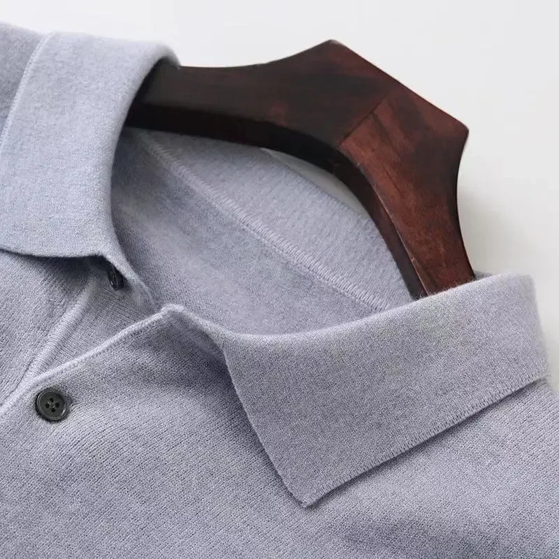 Mens Winter Solid Cashmere Polo Neck Ultra Thin Fit Warm Wool Knitted Sweater Mature Business Leisure Turning Zipper 240807