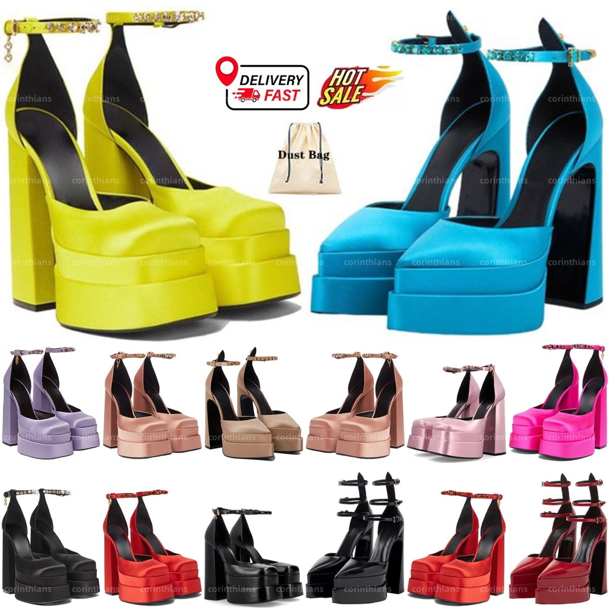 Aevitas 155mm Chaussures à talons plateforme Sandales pointues talon haut 160mm Noir Satin Profond Fuschia Bonbon Lilas Néon Orange Jaune Cuir 37