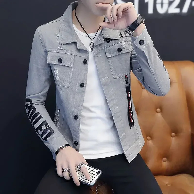 Cowboy jacket mens casual ultrathin short punk red jeans rock lowest price low Y2k Korean clothing G 240806