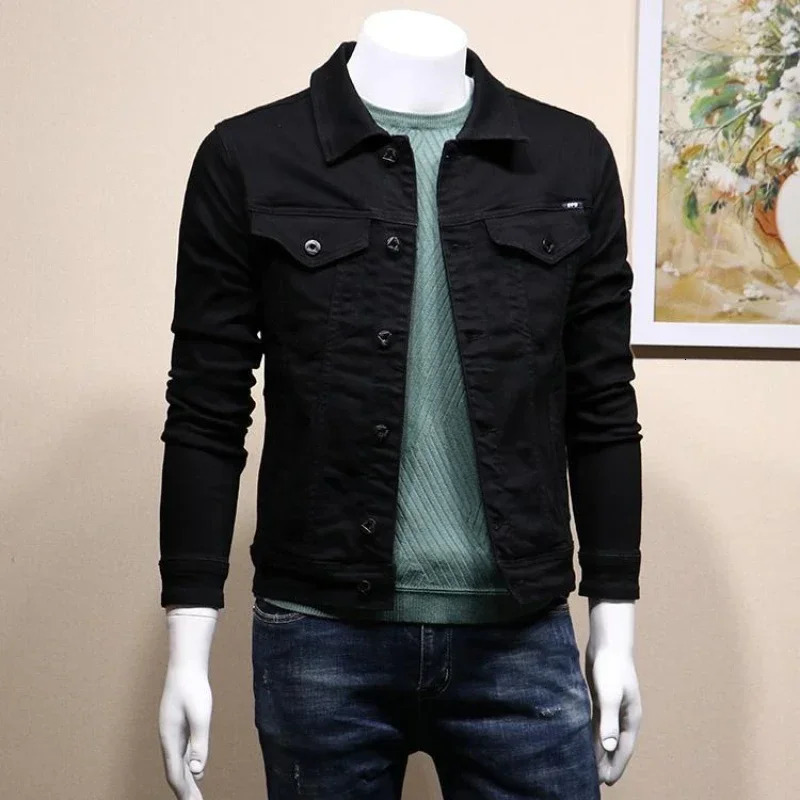 Mens Jean Coats button down autumn mens denim jacket slim fit black fashion winter 2024 highquality original 240806