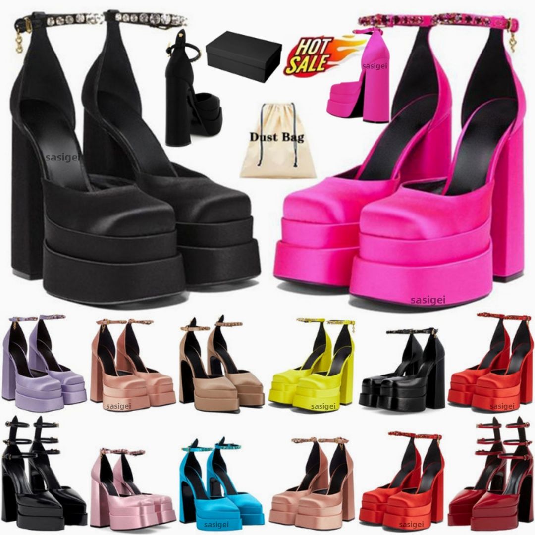 Aevitas 155mm Chaussures à talons plateforme Sandales pointues talon haut 160mm Noir Satin Profond Fuschia Bonbon Lilas Néon Orange Jaune Cuir E1