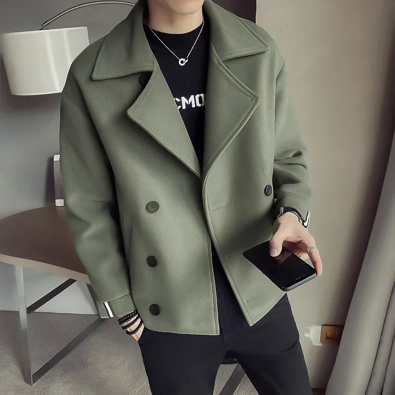 autumn and winter mens trench coat jacket casual warm wool coat240806