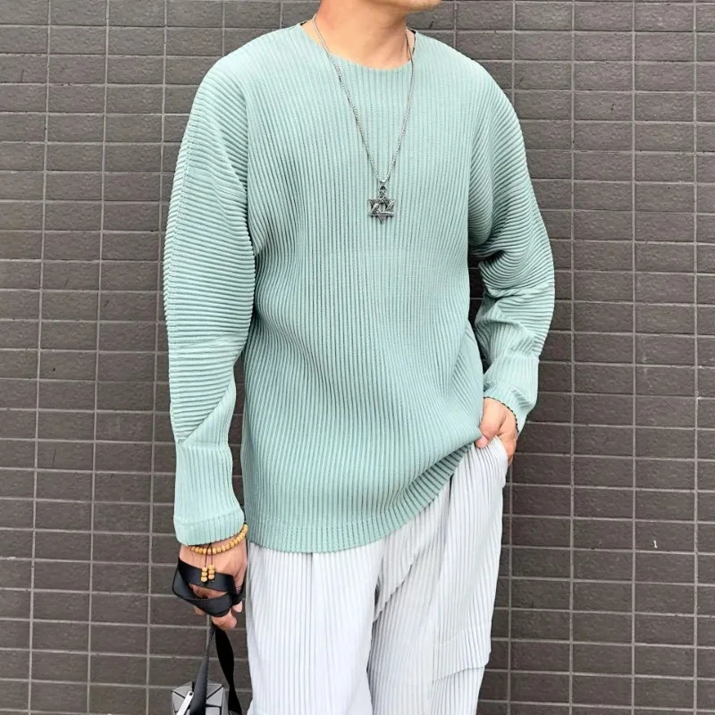 Miyake plissé les hommes d'automne à manches longues couleurs de coues de coues simples millées japonaises