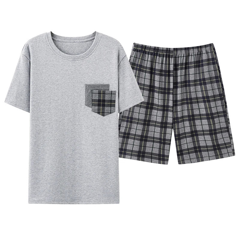 Vêtements de sommeil pour hommes à manches courtes coton pur oneck pour hommes vêtements d'été plus taille l4xl jeune ensemble 240806