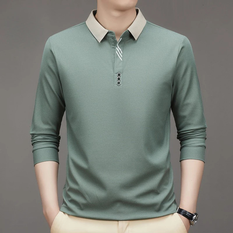 Polo shirt Tshirt mens clothing golf autumn long sleeved commercial cut collar solid lapel 240807