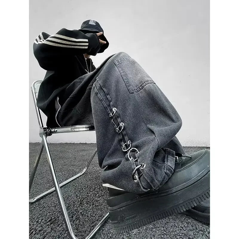 Fashionable Spring and Autumn High Quality Trendy Jeans Mens Loose Fit Straight Legs Hong Kong Style Young Edition Trouser240807