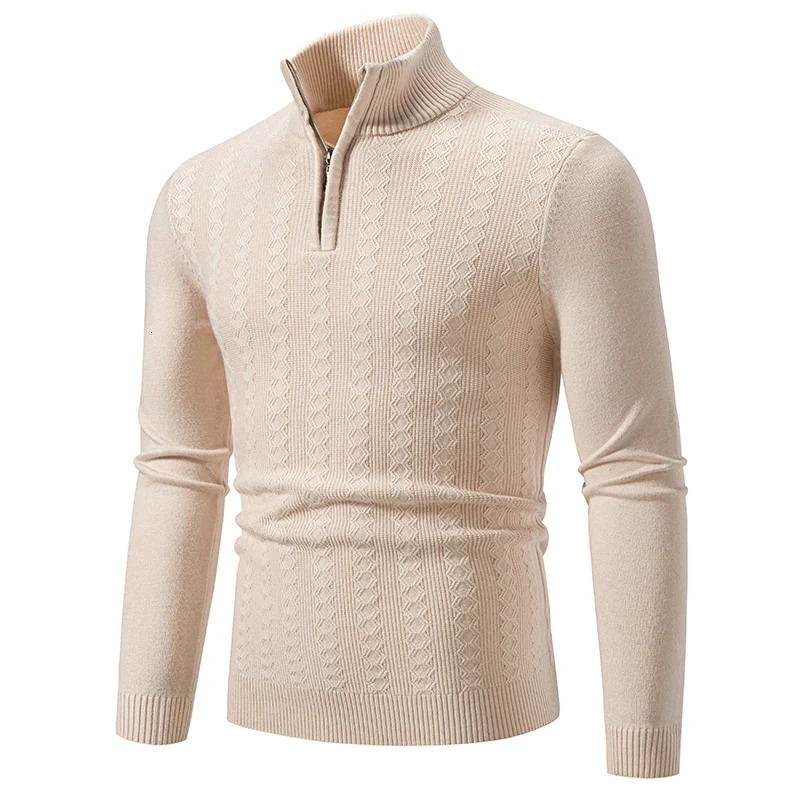 Mens fashion half zipper knitted solid plain neck sweater with floral pattern Korean slim fit mens warm 240807