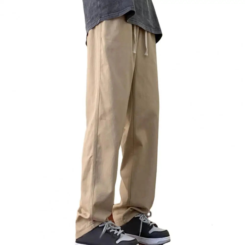 Hommes de cargaison pantalon élastique cordon de taille de taille épais pantalon baggy poches pantalons de jambe large droite streetwear 240807