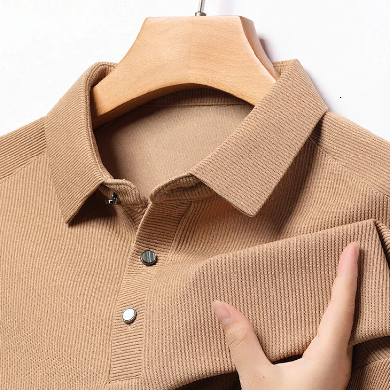 Mens Business Fashion Knitted Wool Collar Polo Shirt Classic Solid Color Sweater Golf 240807