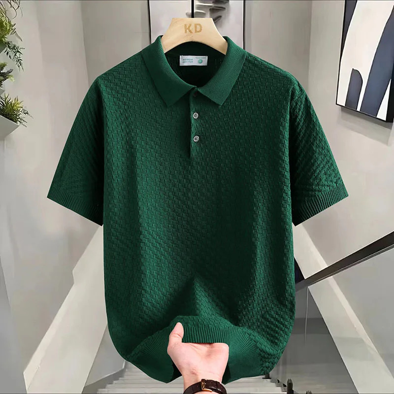 Top Summer Mens Ice Silk Short Sleeve Knitwear Young Casual All-Match Polo Shirt T-shirt High-End Golf M-XXXL Tee 240807