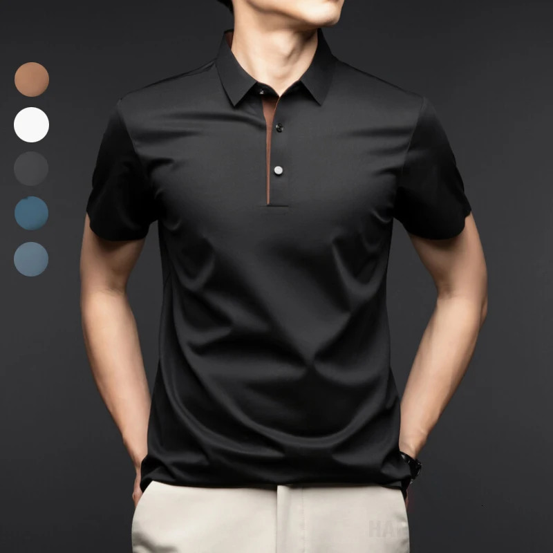 Mulberry Silk High-End Summer Mens Polo Shirt Golf Sportswear Business Casual Seamless T-shirtPlus Size 240807