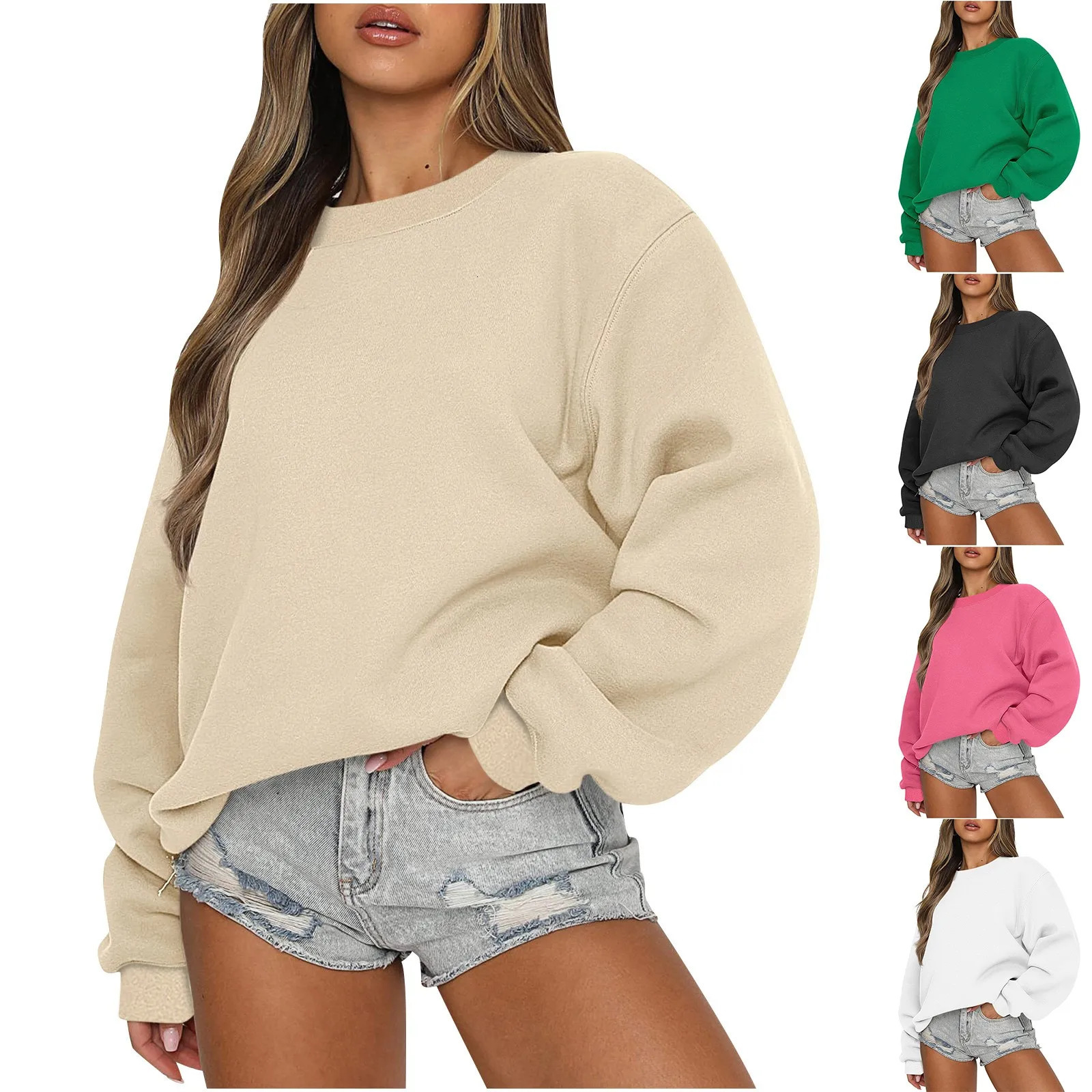 Womens Autumn Winter Tops Womens Long Sleeve Sweatshirt Casual Crewneck Loose Fit Pollover Fleece Tops 240807