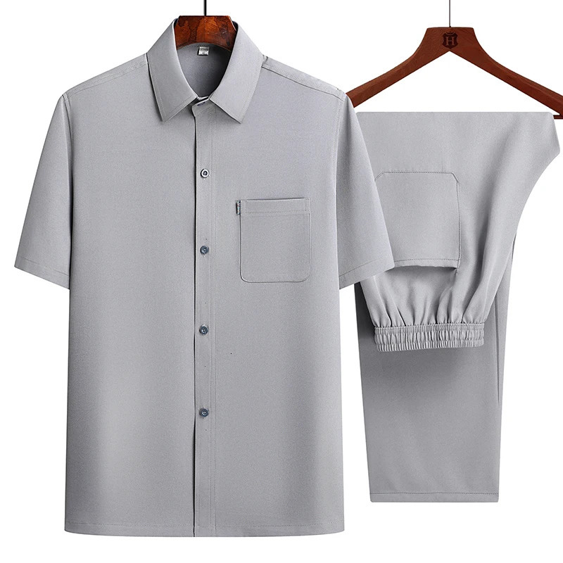 Shirtpants 2024 Summer 100% Pure Coton Linet Sports Shirt Mens Casual Mens Mash Chinese Style Shirt and Mens Pantal