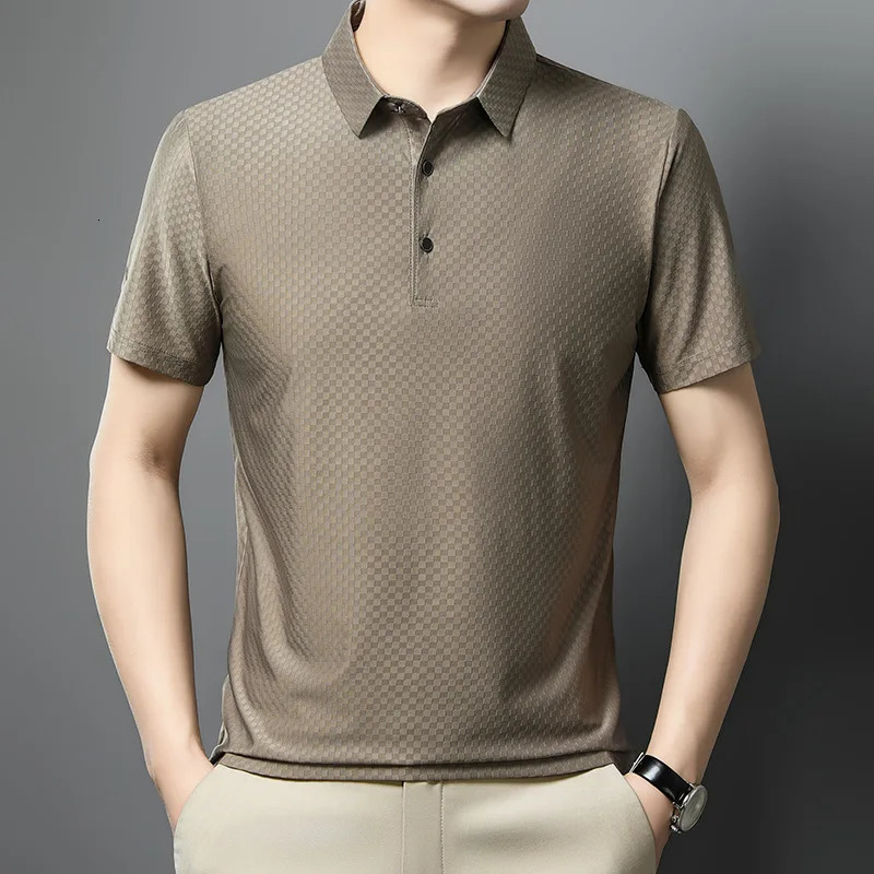 Mens Ice Silk Polo Shirt Mens T-shirt Business Quick-drying Leisure Lapel Short-sleeved T-shirt 240807