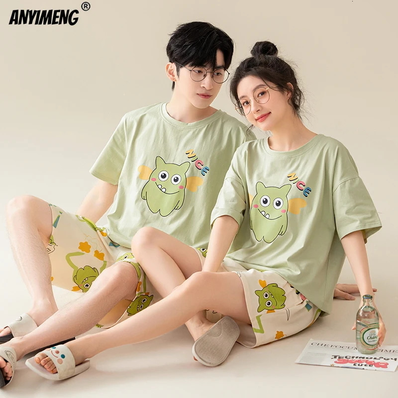 100 Coton pur Summer Shorts à manches courtes Couple Pyjama Soft Kavay Bear Print 240806