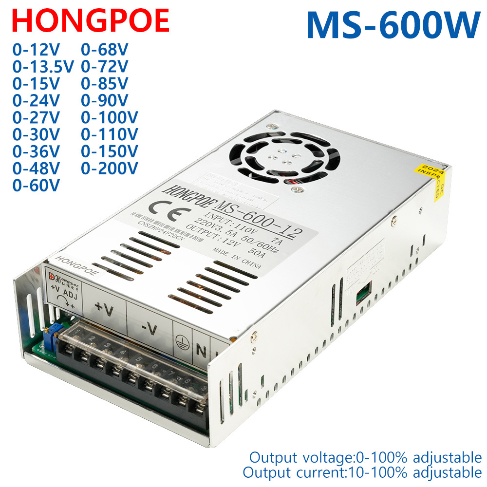 Adjustable 600W Power Supply DC 0-12V 15V 24V 30V 36V 48V 60V 72V 85V 90V 110V 150V 200V Ac To Dc Smps LED Industrial Power-image-1109295837